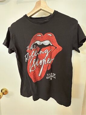 Rolling Stones Black Tee with Red Tongue Graphic